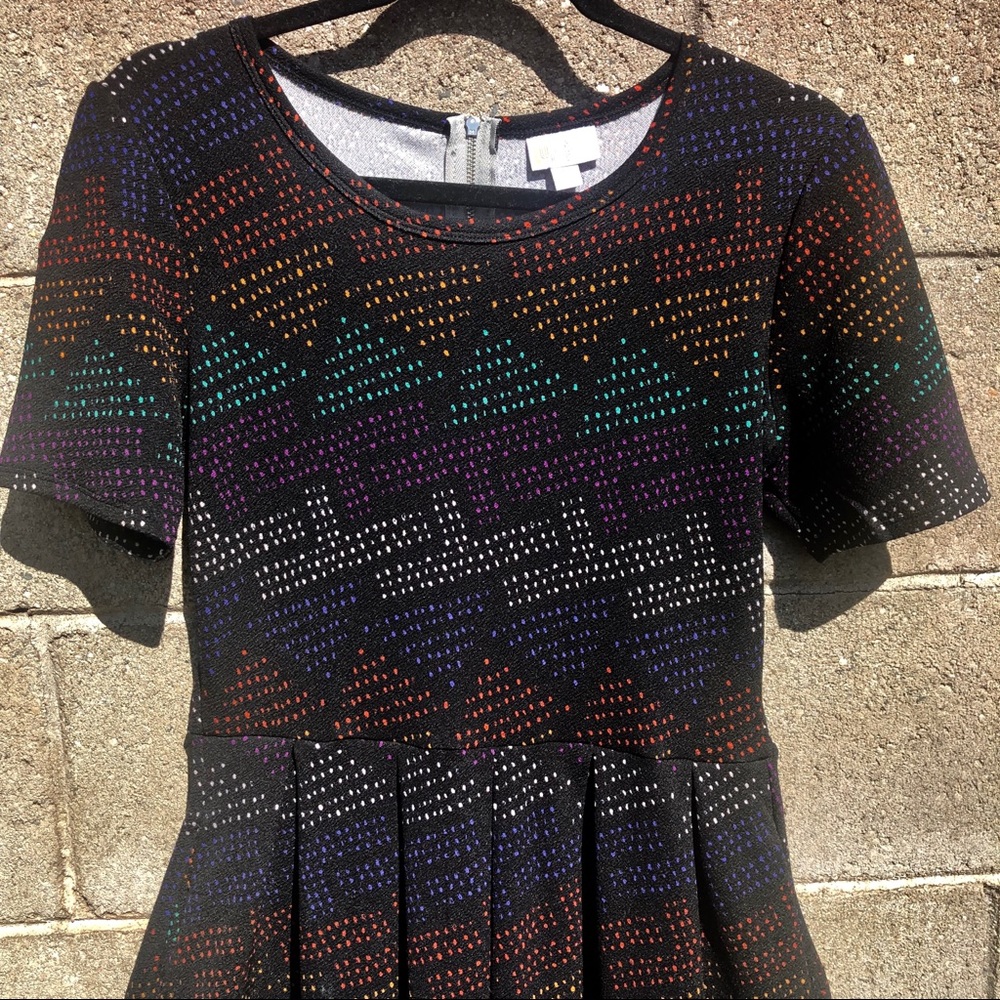 Lularoe Amelia Colorful Triangles Black Dress Sz M View 2